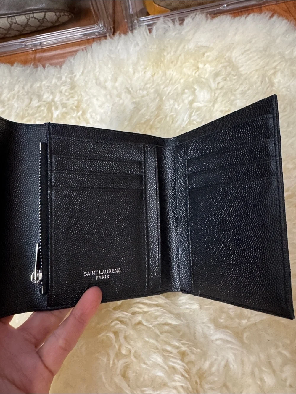 Yves Saint Laurent Black Quilted Chevron Wallet with Silver YSL Hardware - Picture 5 of 7